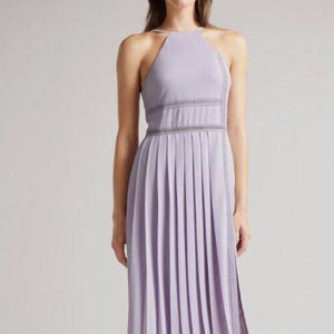 NWT TED BAKER Lavender Pleated High Neck CAMYLIE Midi Dress Size 2